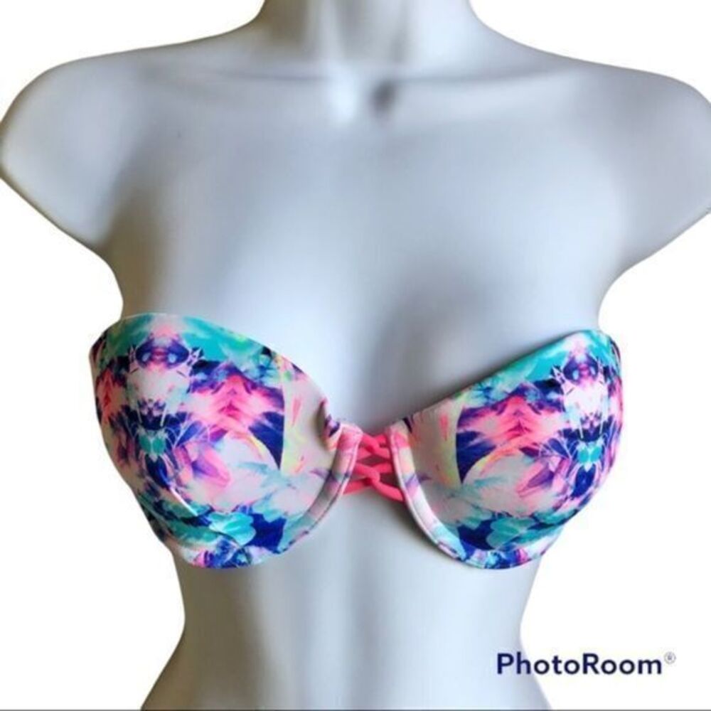 Victoria’s Secret vibrant hot pink and blue strapless swim top 34B‎